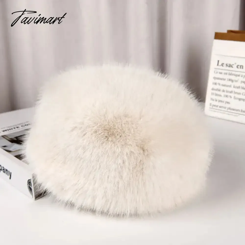 Tavimart Fluffy Faux Fur Bucket Hat Winter Padded Hat Ear Protection Basin Hat Japanese Warm Cold-proof Hat Thicken Fashion Earmuffs Hat