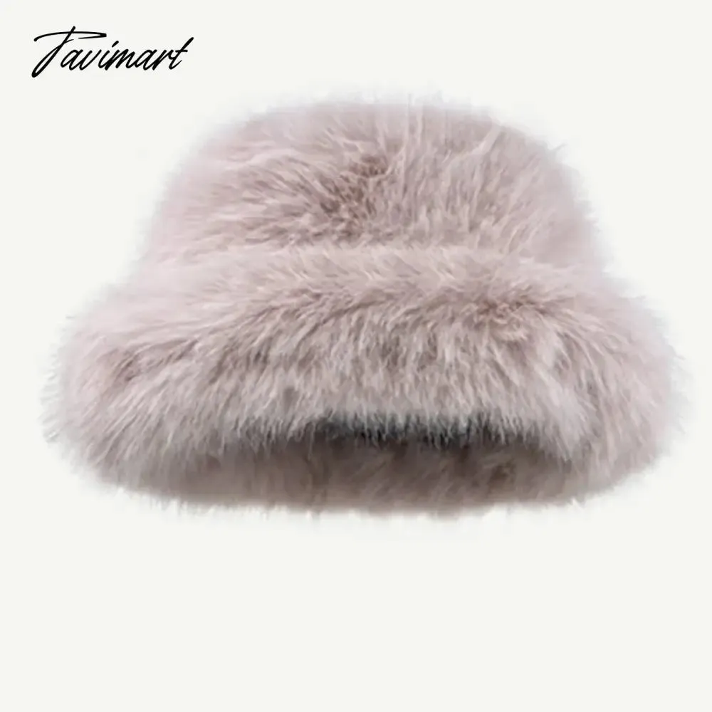 Tavimart Fluffy Faux Fur Bucket Hat Winter Padded Hat Ear Protection Basin Hat Japanese Warm Cold-proof Hat Thicken Fashion Earmuffs Hat
