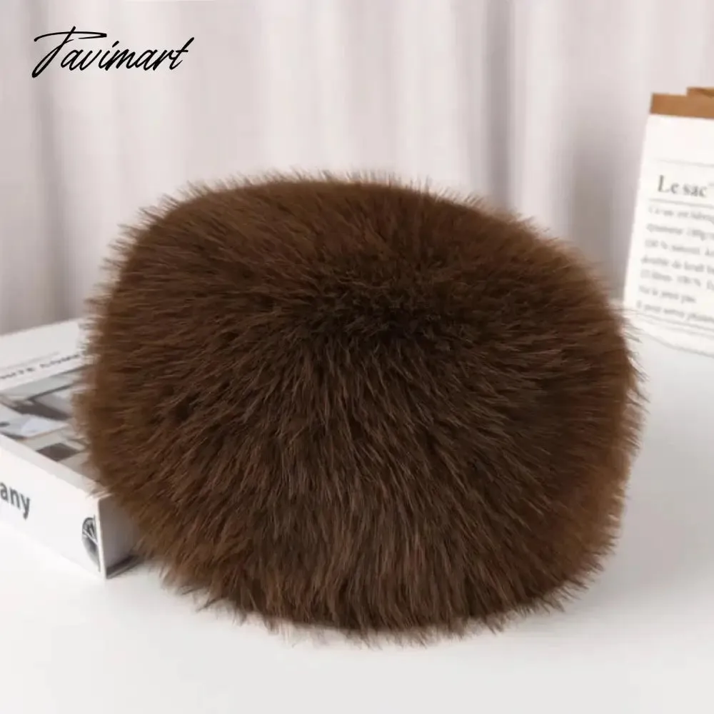 Tavimart Fluffy Faux Fur Bucket Hat Winter Padded Hat Ear Protection Basin Hat Japanese Warm Cold-proof Hat Thicken Fashion Earmuffs Hat