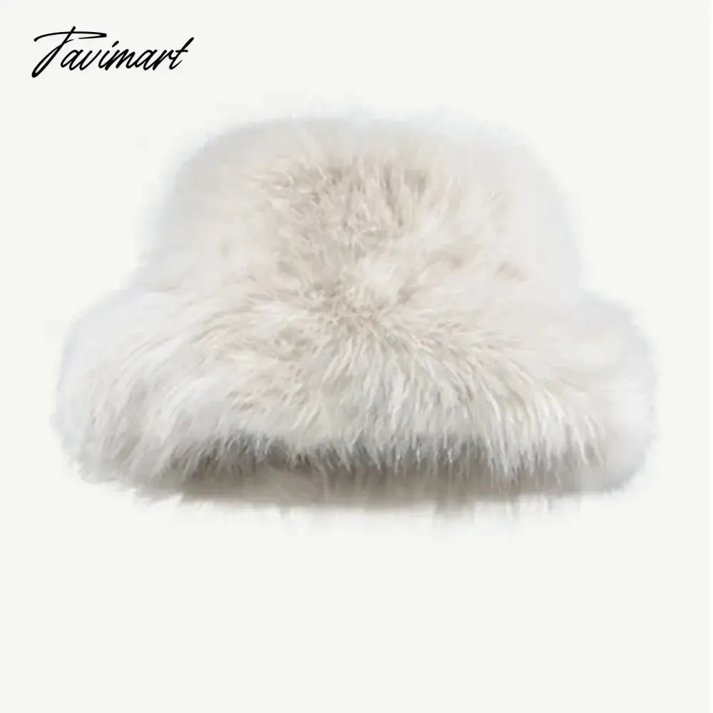 Tavimart Fluffy Faux Fur Bucket Hat Winter Padded Hat Ear Protection Basin Hat Japanese Warm Cold-proof Hat Thicken Fashion Earmuffs Hat
