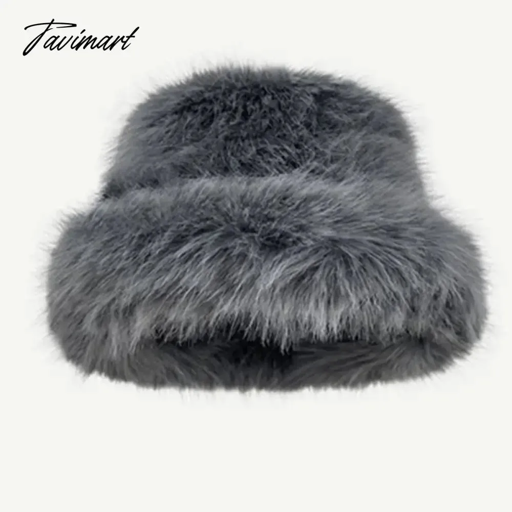 Tavimart Fluffy Faux Fur Bucket Hat Winter Padded Hat Ear Protection Basin Hat Japanese Warm Cold-proof Hat Thicken Fashion Earmuffs Hat