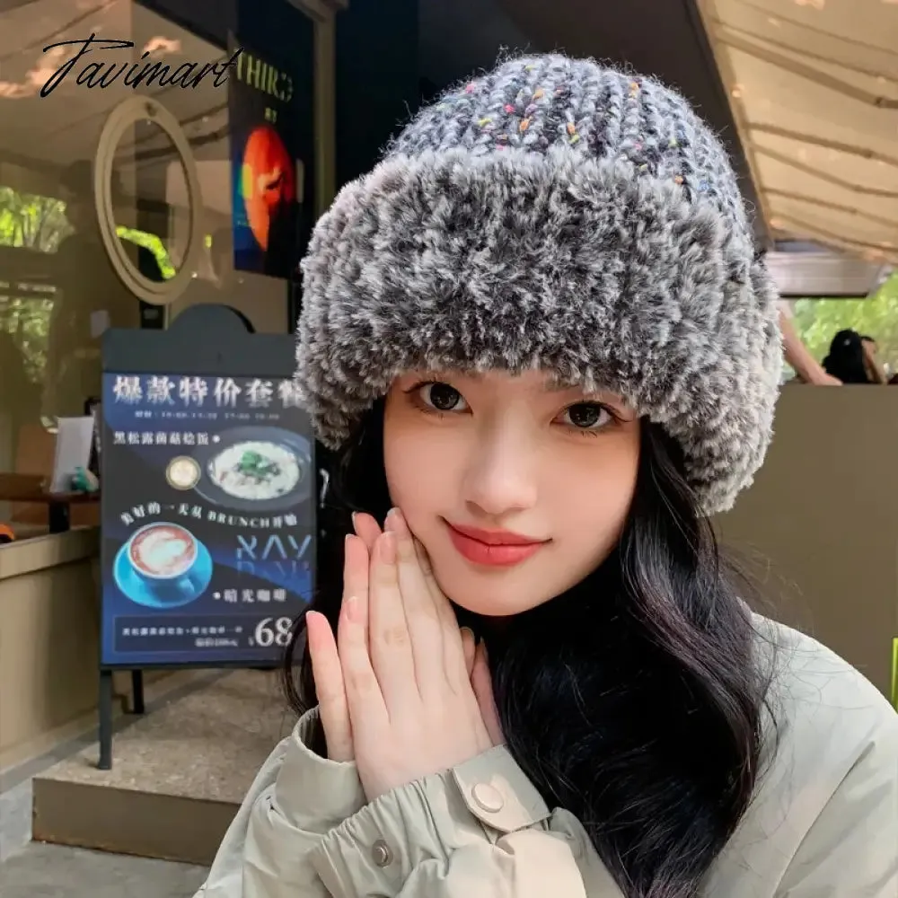 Tavimart Fluffy Faux Fur Bucket Hat Winter Padded Hat Ear Protection Basin Hat Japanese Warm Cold-proof Hat Thicken Fashion Earmuffs Hat