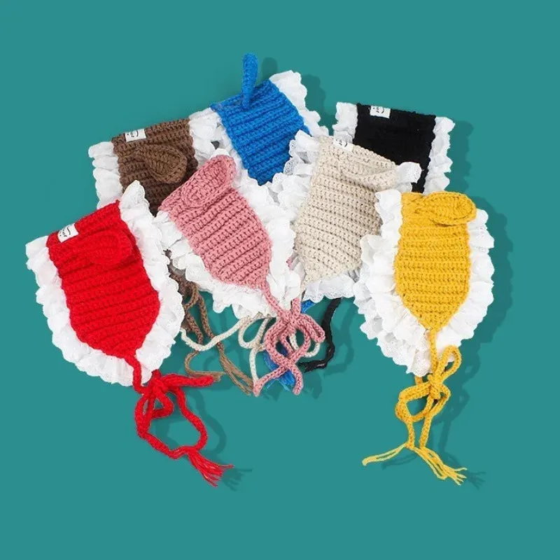 TAVIMART  -  Korean Handmade Crochet Rabbit Ears Lace Earmuffs Autumn and Winter Street Cute Sweet Knitted Lace Warm Headband for Women