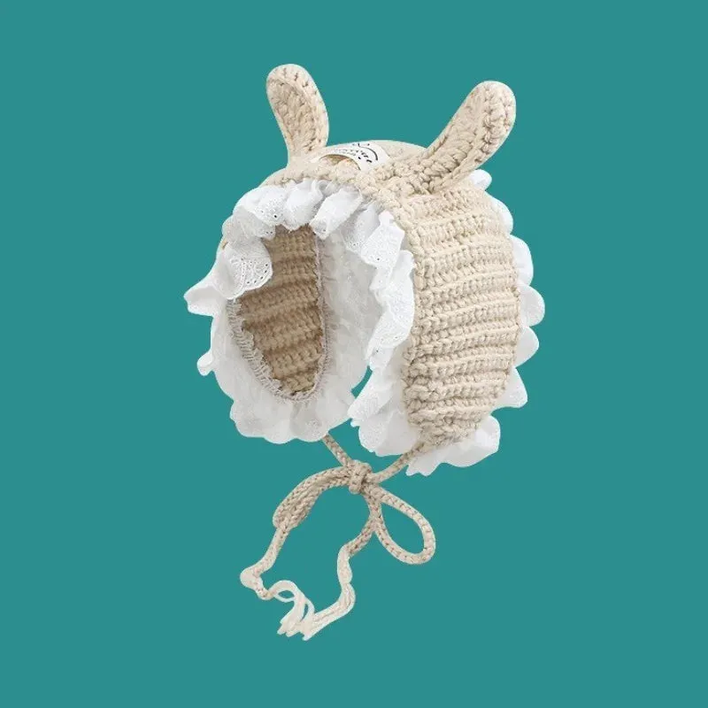 TAVIMART  -  Korean Handmade Crochet Rabbit Ears Lace Earmuffs Autumn and Winter Street Cute Sweet Knitted Lace Warm Headband for Women