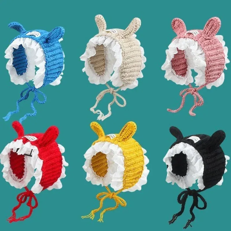 TAVIMART  -  Korean Handmade Crochet Rabbit Ears Lace Earmuffs Autumn and Winter Street Cute Sweet Knitted Lace Warm Headband for Women