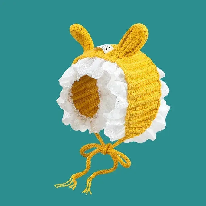TAVIMART  -  Korean Handmade Crochet Rabbit Ears Lace Earmuffs Autumn and Winter Street Cute Sweet Knitted Lace Warm Headband for Women