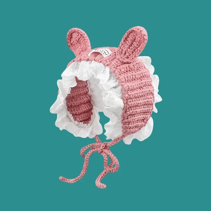 TAVIMART  -  Korean Handmade Crochet Rabbit Ears Lace Earmuffs Autumn and Winter Street Cute Sweet Knitted Lace Warm Headband for Women