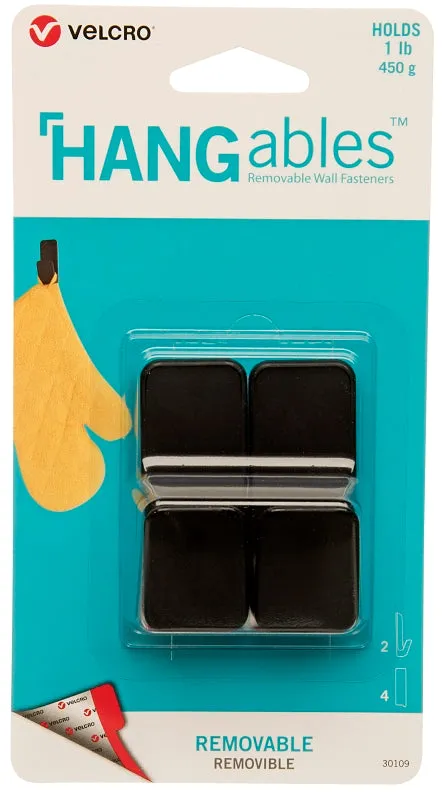 VELCRO Brand HANGables VEL-30109-USA Removable Wall Hook, 1 lb, 2-Hook, Black :CD  2: QUANTITY: 1
