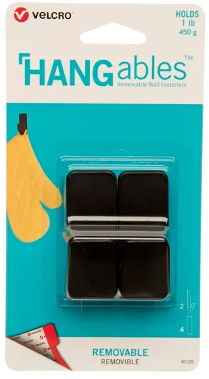 VELCRO Brand HANGables VEL-30109-USA Removable Wall Hook, 1 lb, 2-Hook, Black :CD  2: QUANTITY: 1