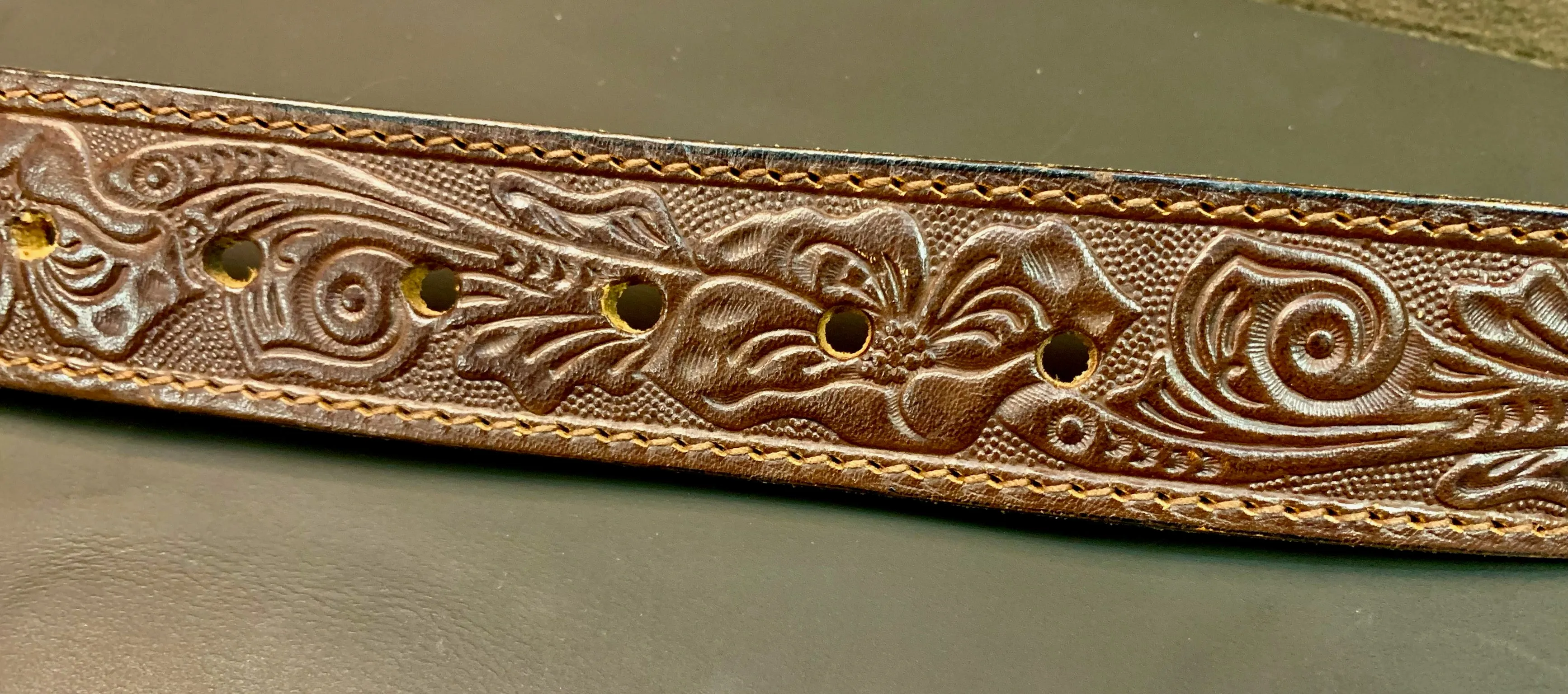 Vintage Floral Leather Tooled Belt
