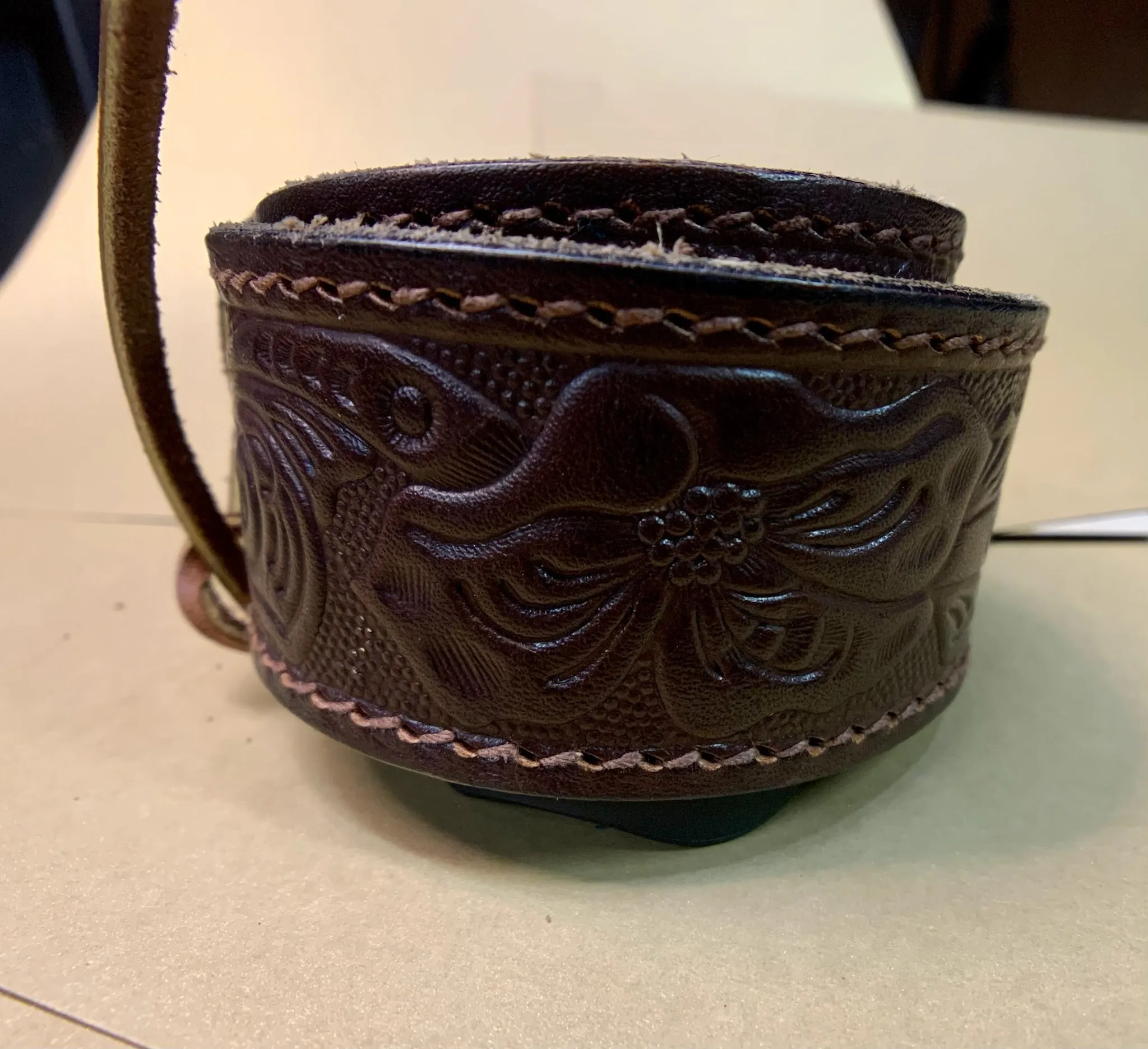 Vintage Floral Leather Tooled Belt