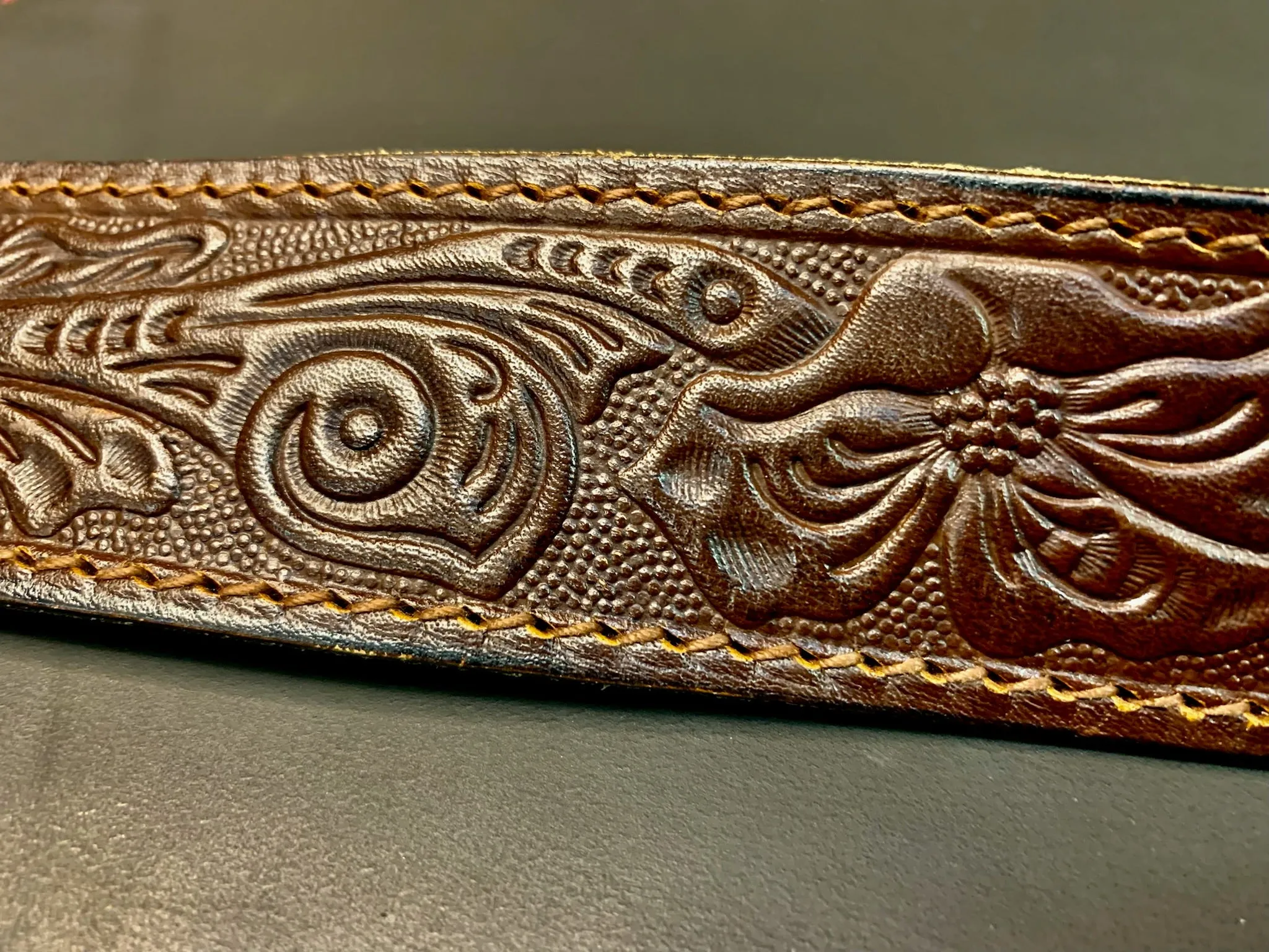 Vintage Floral Leather Tooled Belt