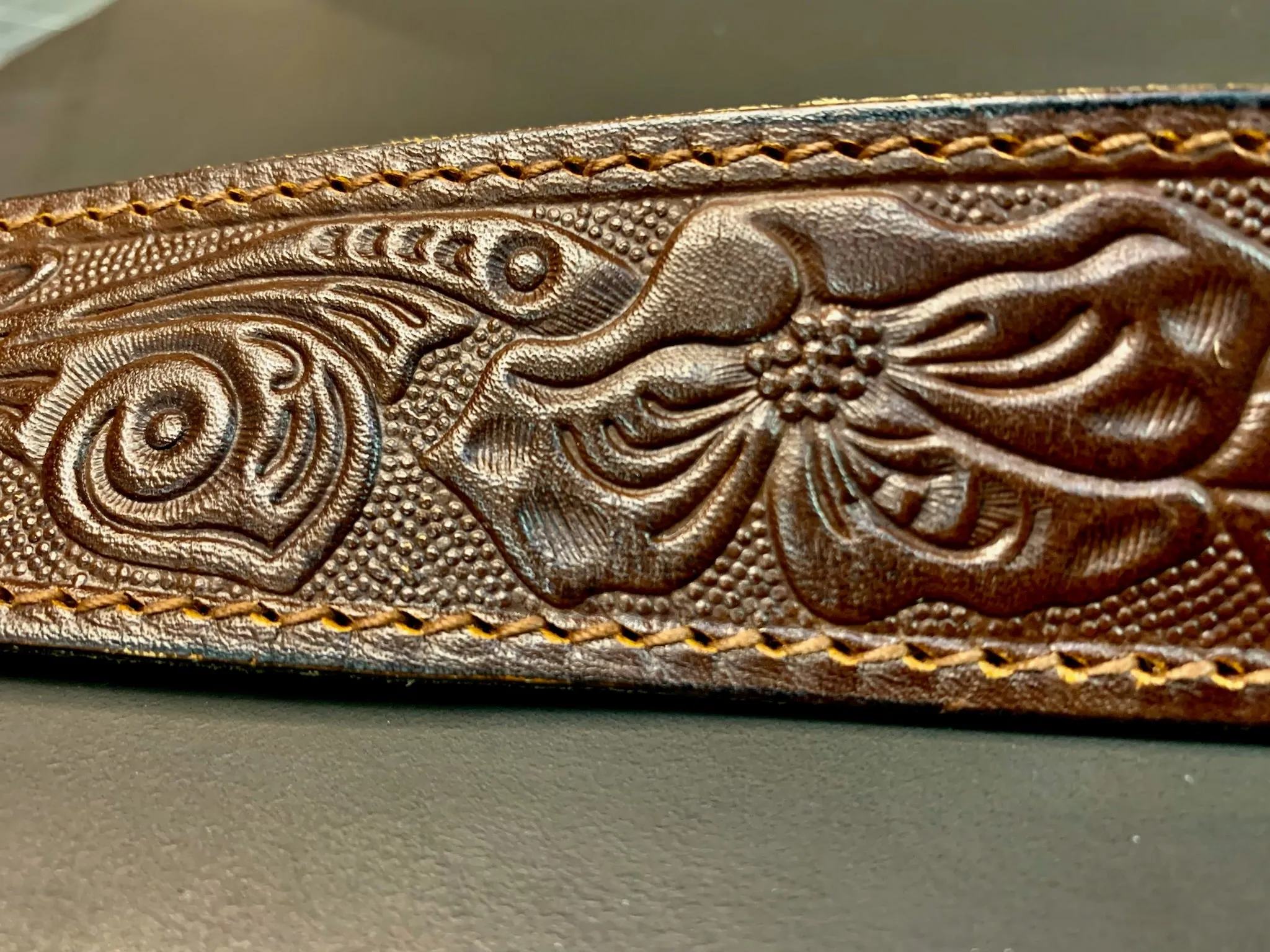 Vintage Floral Leather Tooled Belt