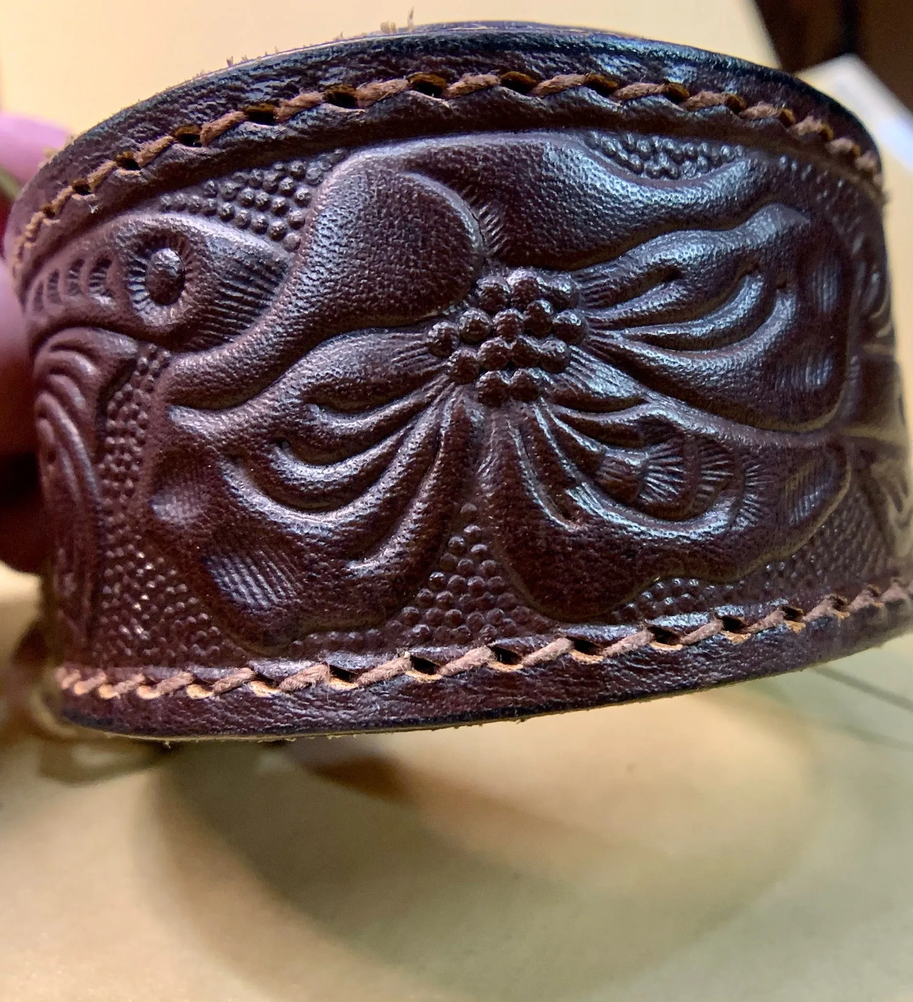 Vintage Floral Leather Tooled Belt
