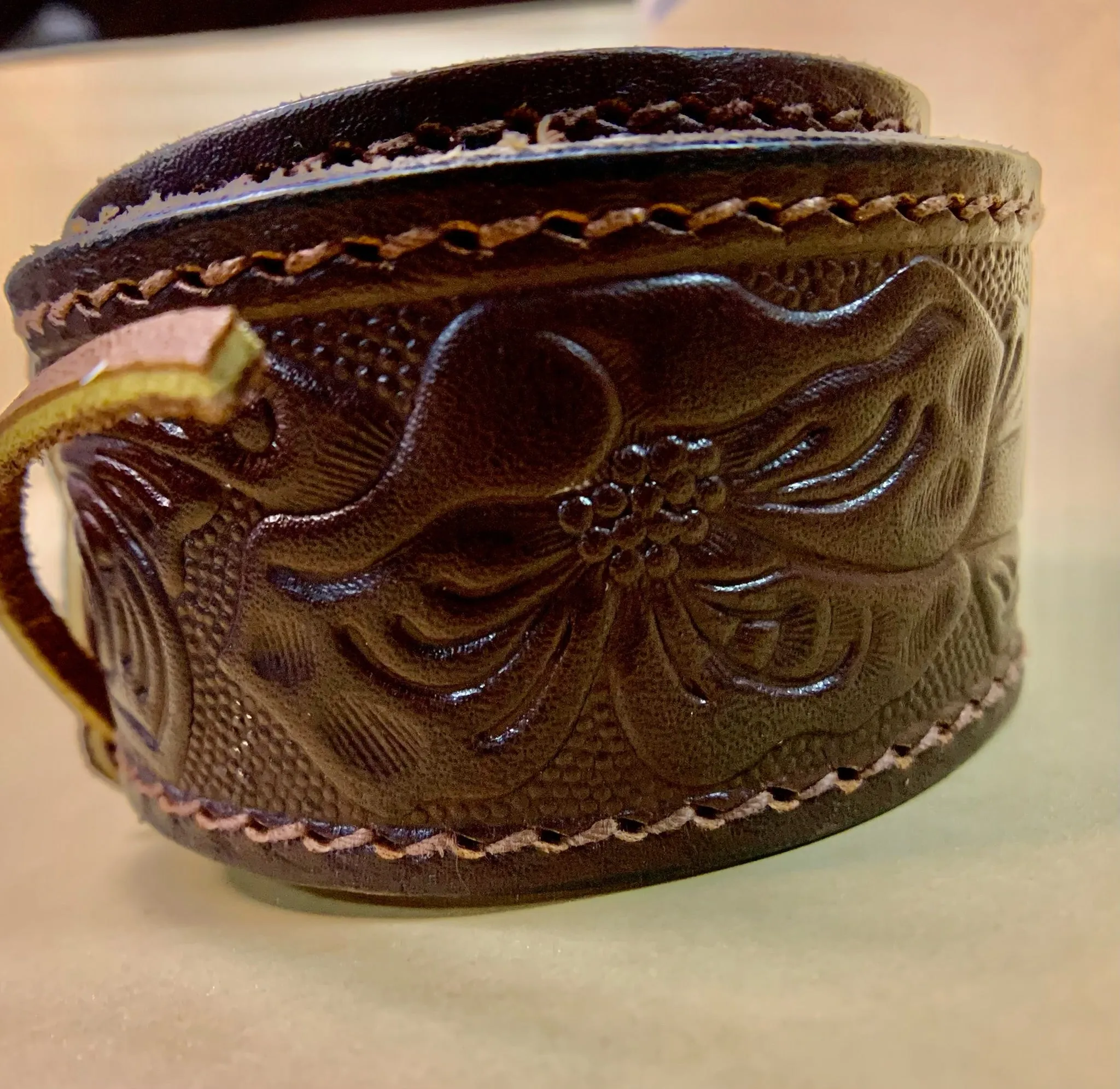 Vintage Floral Leather Tooled Belt