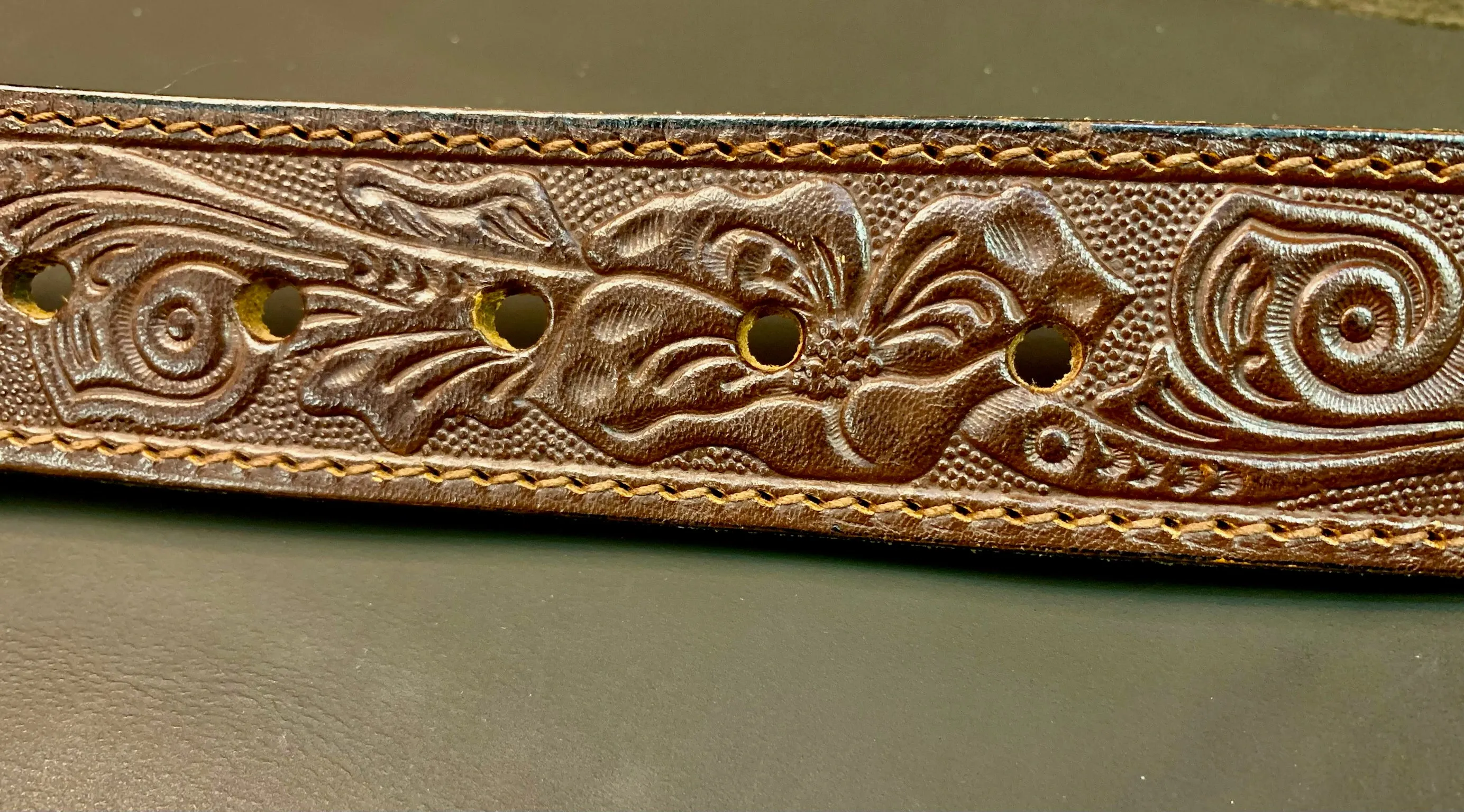 Vintage Floral Leather Tooled Belt