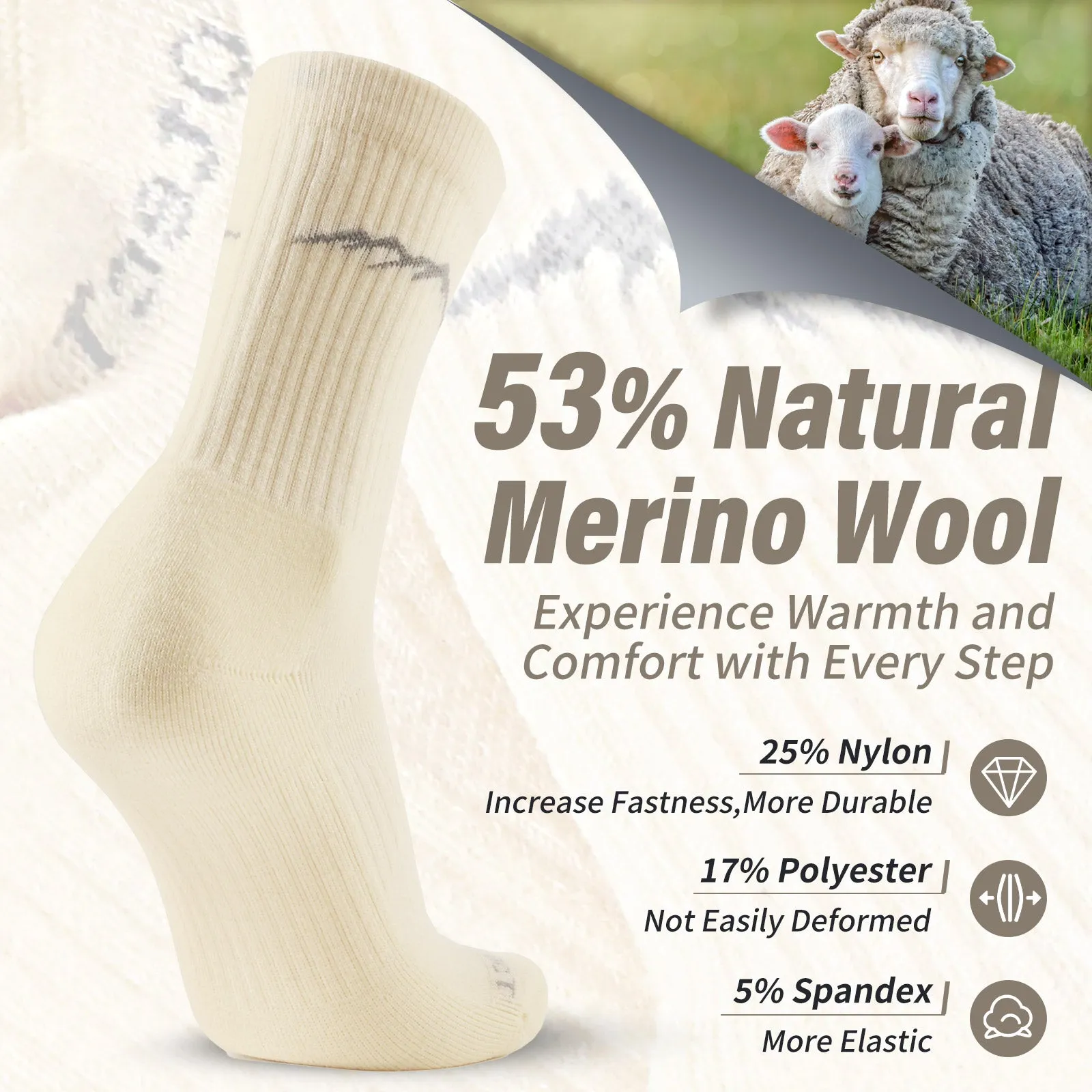Women's Merino Hike Crew Socks Beige - 4 Pairs