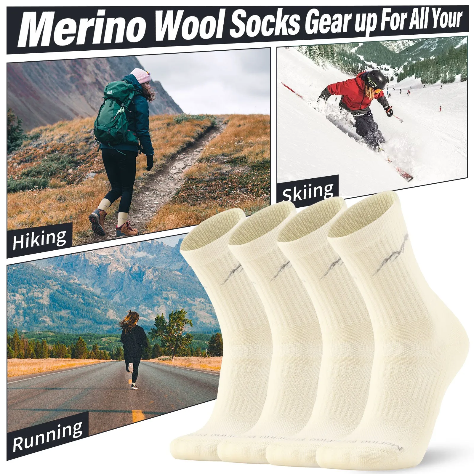 Women's Merino Hike Crew Socks Beige - 4 Pairs