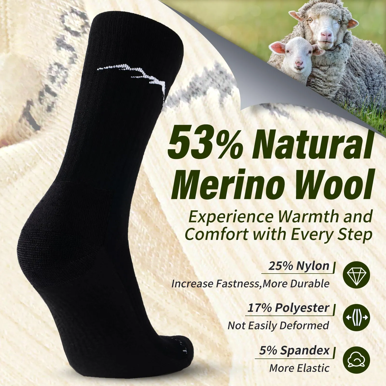 Women's Merino Hike Crew Socks Black - 4 Pairs