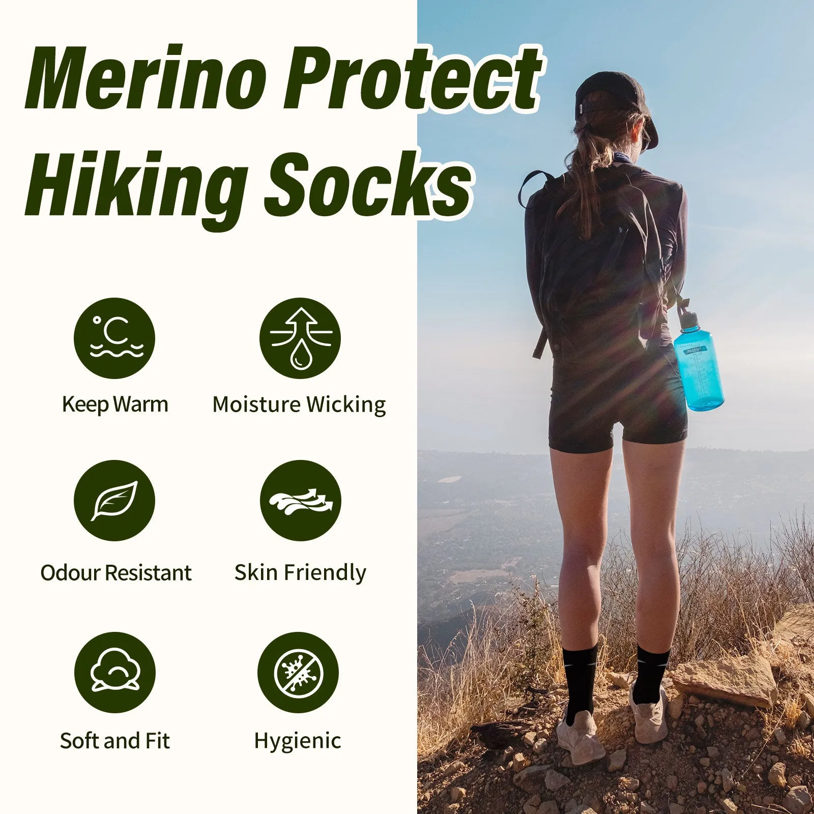 Women's Merino Hike Crew Socks Black - 4 Pairs
